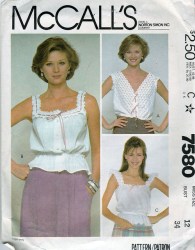 7580 McCalls 1981 SLEEVELESS CAMISOLE RUFFLE PEPLUM OR NOT PATTERN 16 38b UNCUT